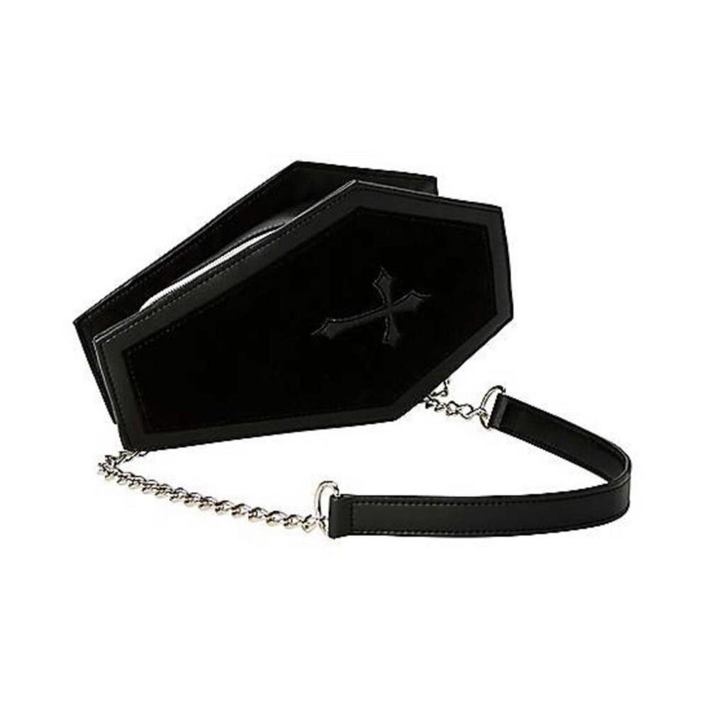 Black velvet coffin purse crossbody chain goth vampire halloween emo vamp